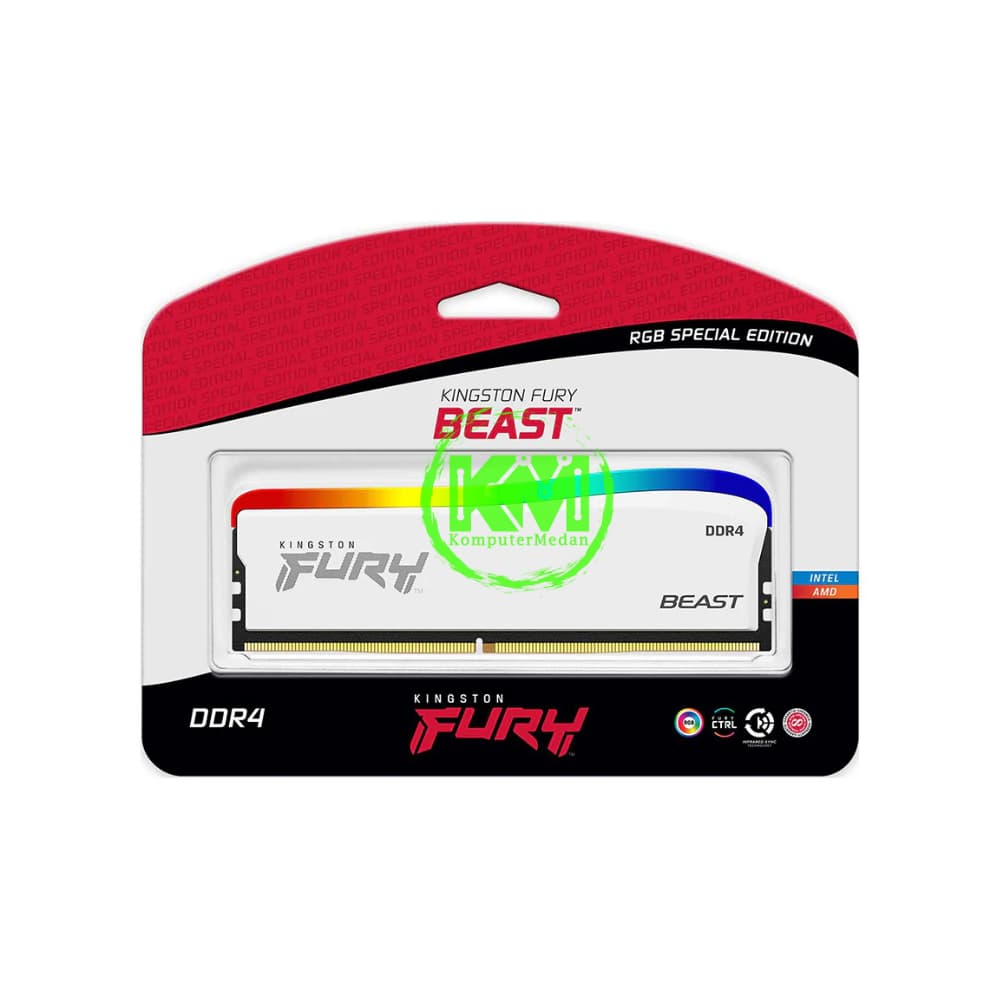KINGSTON FURY BEAST RGB DDR4 2X16GB 3200MHZ WHITE RAM - Image 1