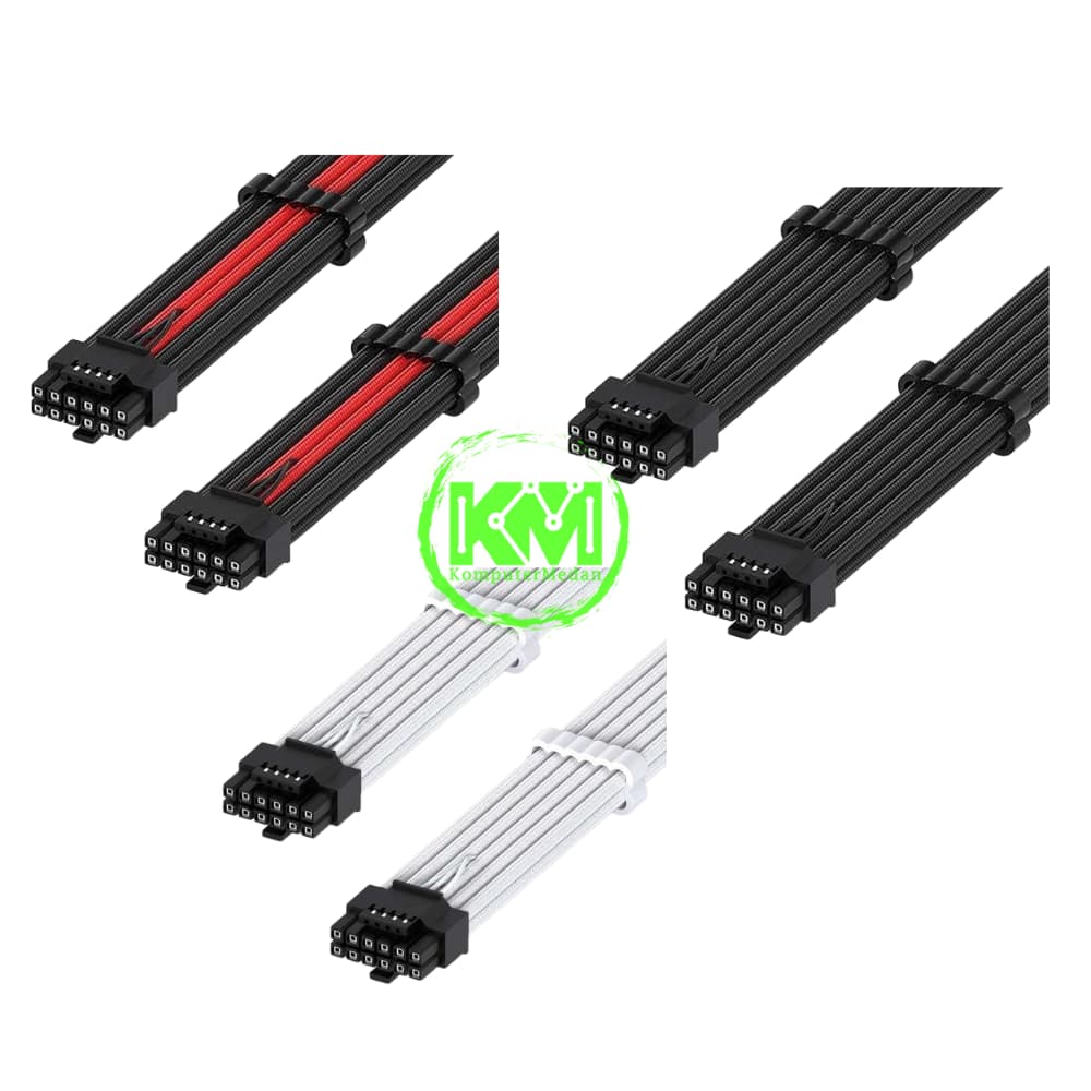 EZDIY-FAB 16AWG 12VHPWR MALE TO MALE 600MM BLACK WHITE BLACK RED EXTENSION CABLE